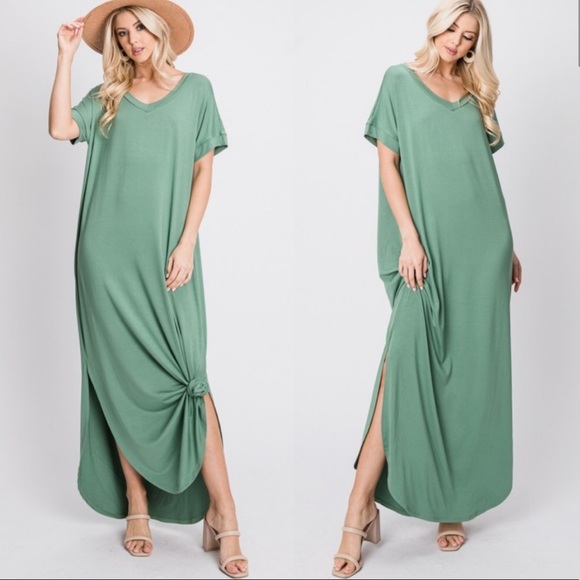 ✨Last One New Short Sleeve Sage Green Long Maxi dress! - Picture 1 of 6